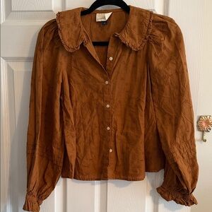 Universal Thread Burnt Orange Button-Front Embroidered Blouse
